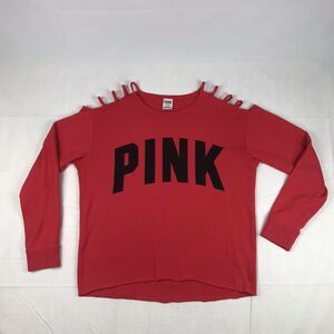 PINK victoria secret red Long Sleeve‎ Raw Hem Size Med